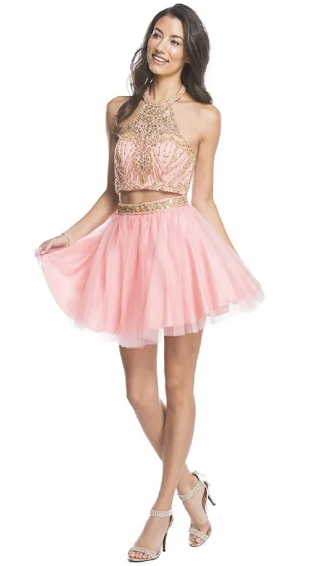 Trevi Collection - Dazzling Two Piece A-line Homecoming Dress Feminine Soft - Hued Look