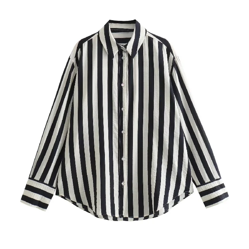 Women's Long Sleeve Loose Casual Striped Shirt Trend Leading Collection