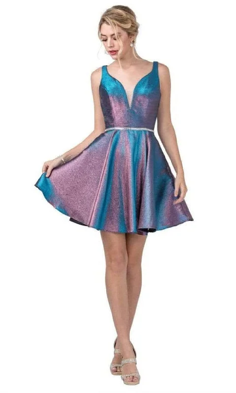 Trevi Collection - S2283 Metallic Plunging Sweetheart A-Line Dress Vintage Charm