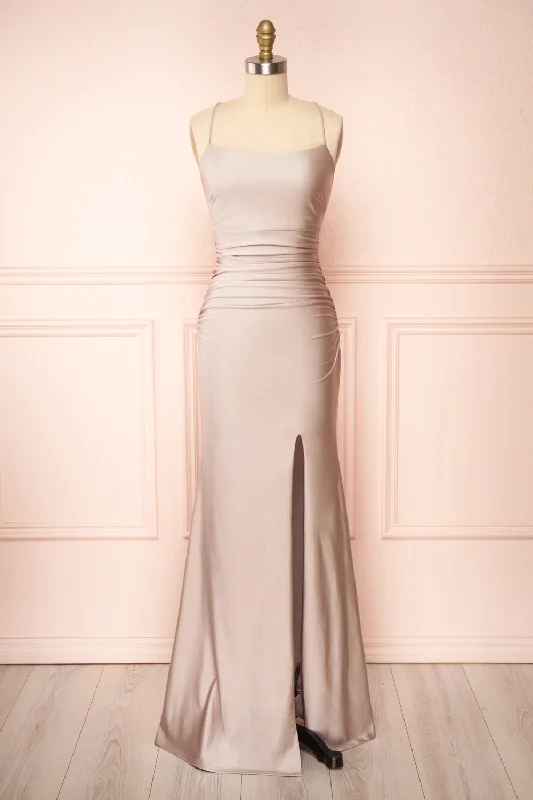 Sonia Taupe | Mermaid Maxi Dress w/ Slit Stylish Savings