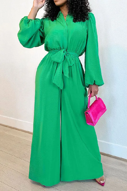 Solid Color Classic Belted Wide Leg Jumpsuit Hot Trends