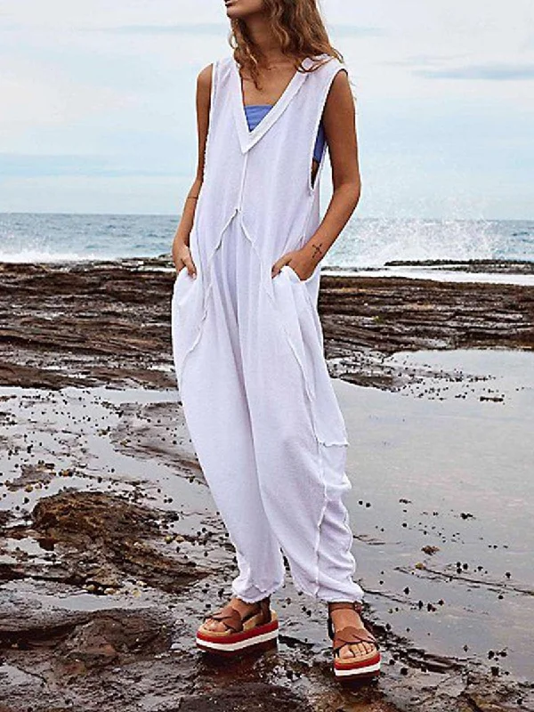 Women Casual V-neck Sleeveless Overalls Jumpsuit Redefining Women's Style