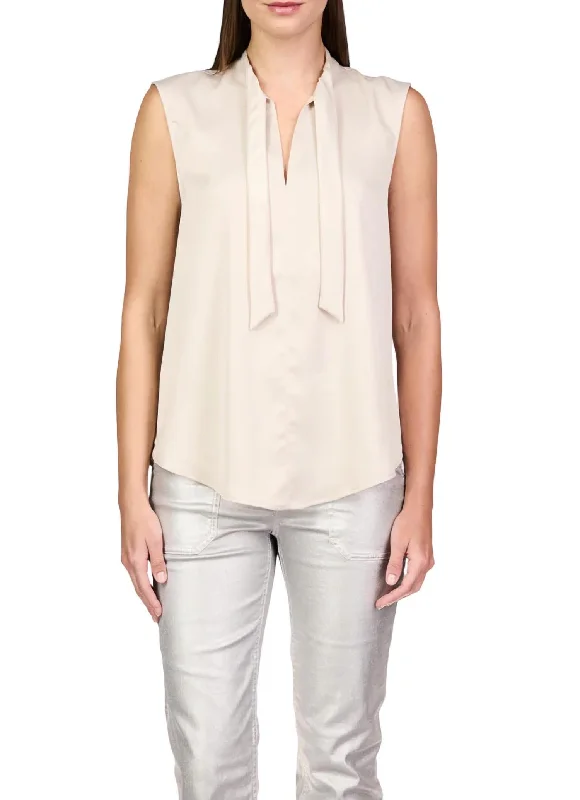 Tie Neck Satin Shell Top In Toasted Almond Stylish Savings