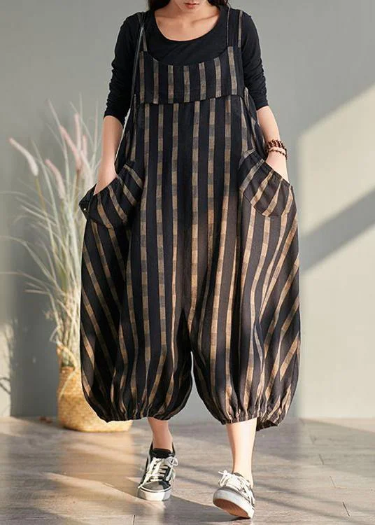 Spring plus size plus fertilizer to increase bloomers striped cotton and linen jumpsuit Quality Driven Apparel