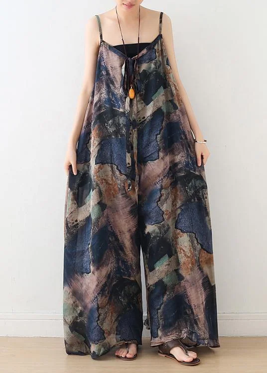 Blue Suspender Print Women Summer New Oversized Wide Leg Pants Casual Yet Stylish Separates