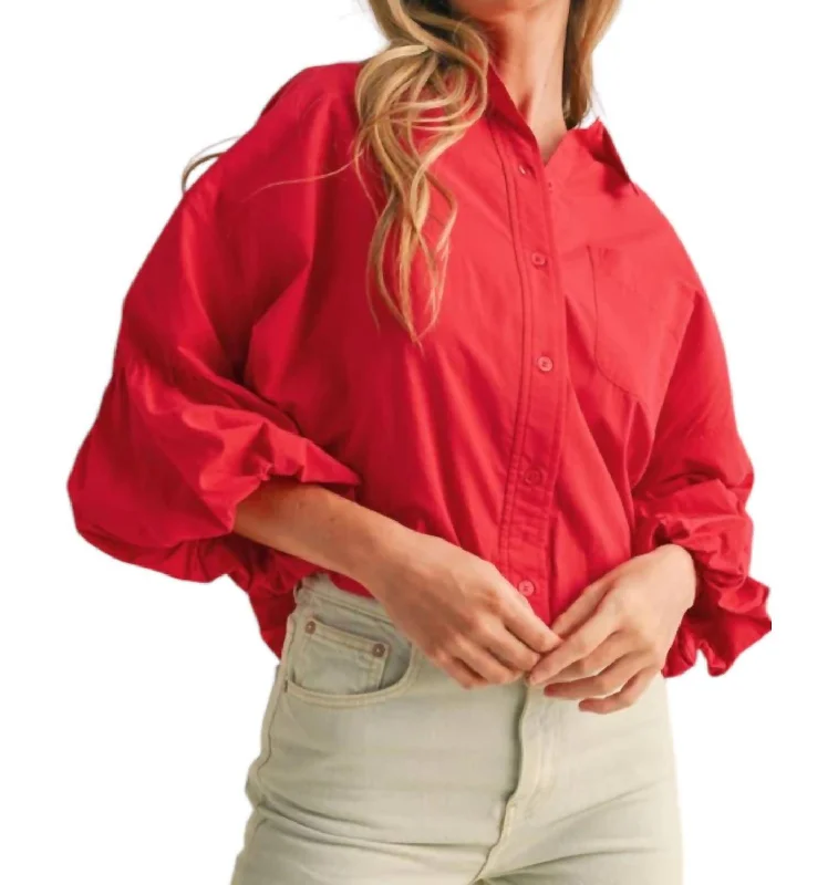 Aubry's Puff Sleeve Top In Berry Red Premium Style