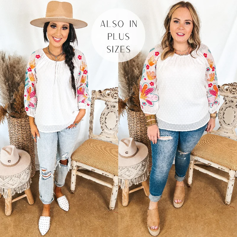 Right About You Floral Embroidered 3/4 Sleeve Top in White Weekend Exclusive