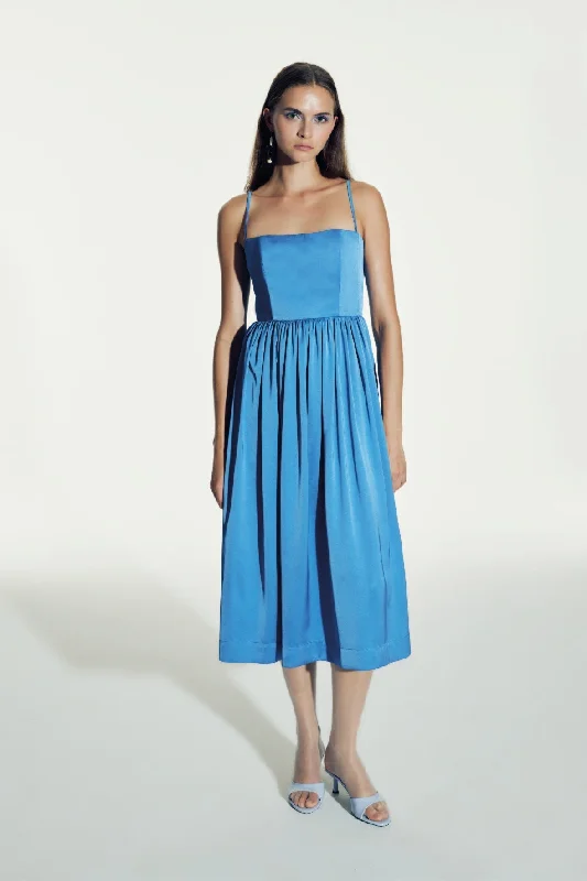 Liette Satin Midi Dress in Ultramarine Graceful Drape