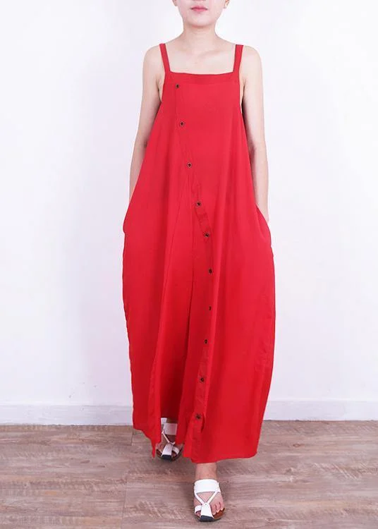 Elegant jumpsuit pants Mom design Button Down red Summer Chic Style