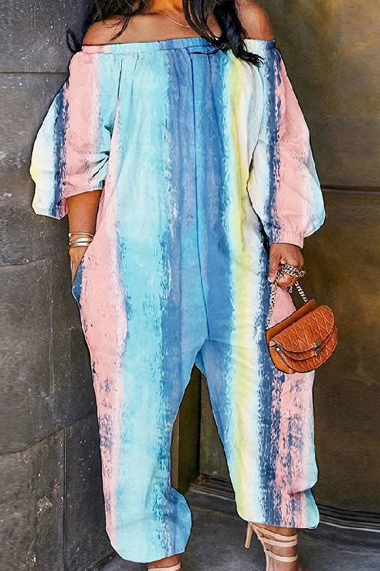 Tie Dye Off Shoulder Laid Back Jumpsuit Feminine Elegance