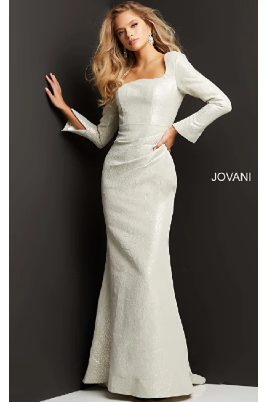 Metallic Long Sleeve Evening Gown Elegant Style