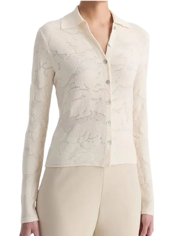 Italian Textured Floral Button-Up Shirt In Ivory Best Seller