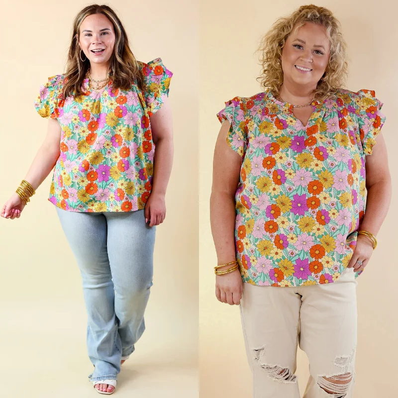 Pretty Days Floral Notched Neckline Top in Cream Hot Picks