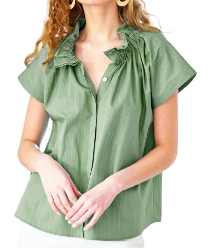 Jenny Striped Ruffle Top In Olive Nordic Minimalist Home Look