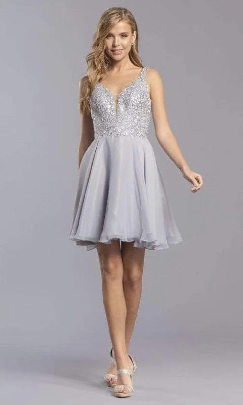 Trevi Collection - S2306 Embroidered Floral A-Line Short Dress Everyday Basics