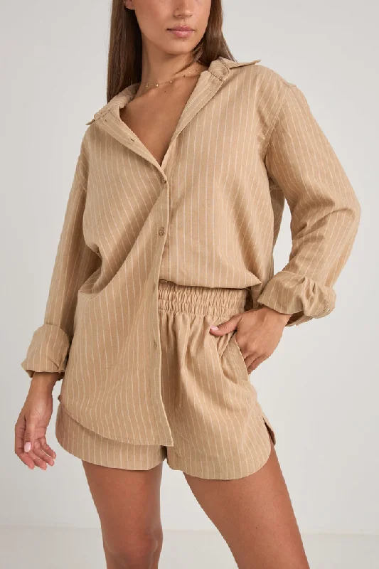 Rhythm Byron Striped Shirt - NATURAL New Season Fashion Preview Sale