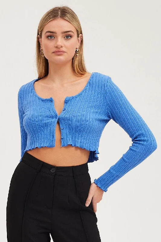 Blue Rib Top Long Sleeve Holiday Attire Sale