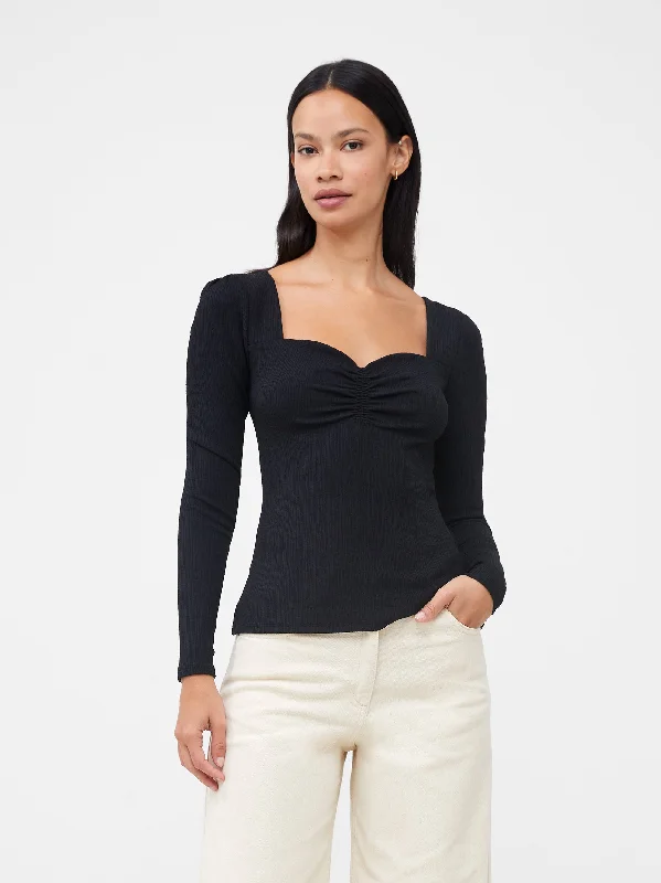 Sonya Ribbed Sweetheart Neckline Top Dreamy Aesthetic