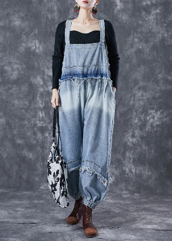 Classy Blue Oversized Patchwork Denim Jumpsuit Summer Style Redefined