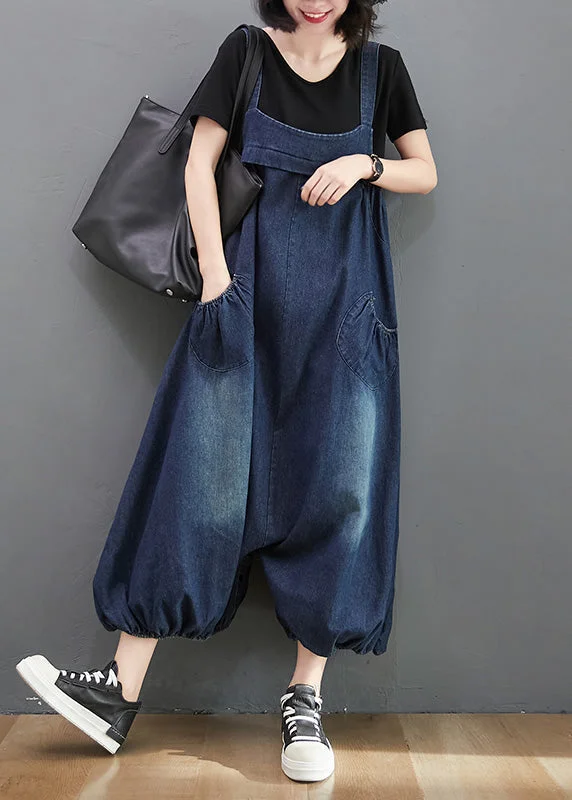 Loose Dark Blue Slash Neck Patchwork Lantern Jumpsuit Summer Special Offer For You