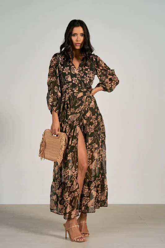 Long Sleeve Wrap Maxi Dress Chic Urban Fashion Look