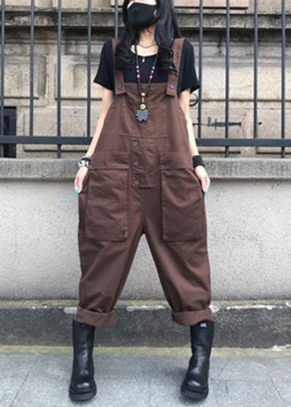 Organic Coffee Solid Overalls Jumpsuit Summer Season Offer