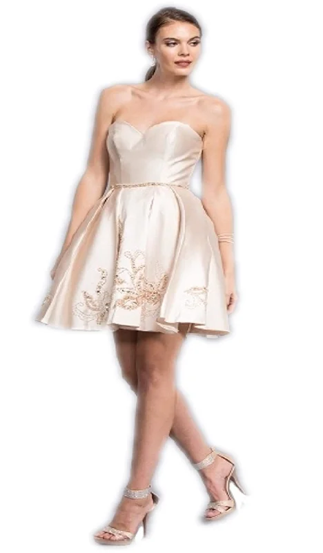 Trevi Collection - Beaded Strapless A-line Homecoming Dress Dreamy Draping