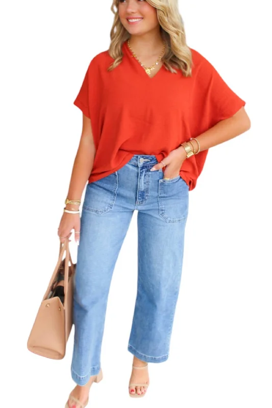 Piper Oversized Top In Rust Chic And Edgy