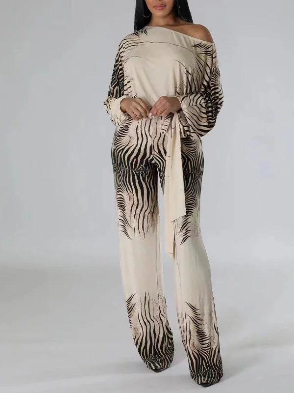 Printed Boat-Neck Tied Jumpsuit Flash Sale Fever