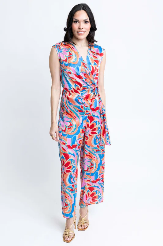 Abstract Satin Wrap Jumpsuit Special Offers