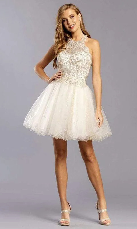 Trevi Collection - S2282 Scalloped Sheer Halter Short Dress Classic Appeal