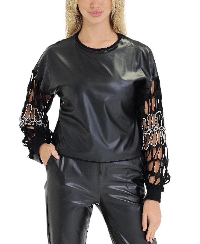 Faux Leather Top w/ Rhinestones Trend Alert