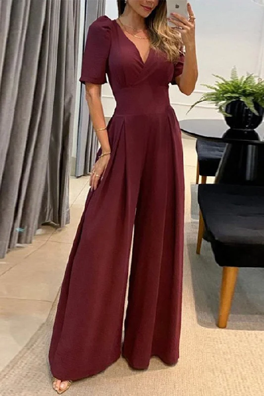 Eileen Puff Shoulder Pocket Wide Leg Formal Jumpsuit Unleash Your Style