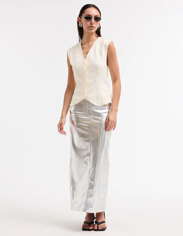 Portia Midi Skirt - Silver Chic Style