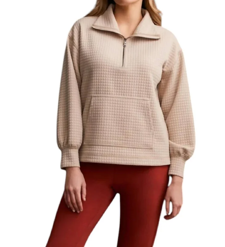 Quilted Kangaroo Pocket Top In Beige Chic Everyday Wear