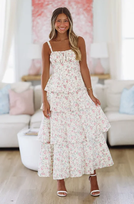 New Beginnings Maxi Dress - Cream and Pink Unbeatable Deals