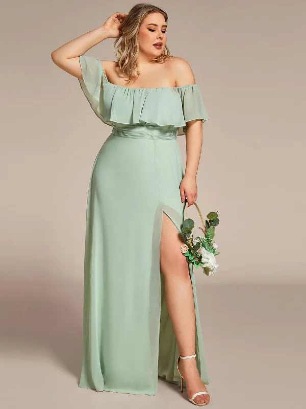 Plus Size Off the Shoulder Formal Bridesmaid Dress with Thigh Split The Epitome Of Modern Women's Fashion