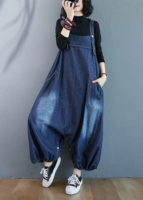 Beautiful Blue Oversized Pockets Denim Overalls Jumpsuit Summer Must-Have Styles