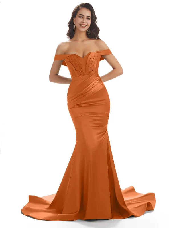 Sexy Mermaid Off The Shoulder Long Soft Satin Wedding Day Guest Dresses Hot Picks