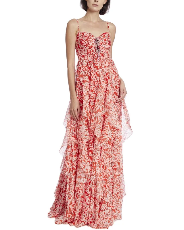 Badgley Mischka Print Cascade Gown Flowing Silhouette