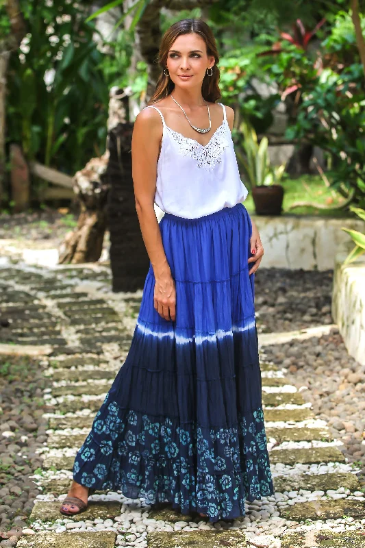 Boho Batik in Royal Blue Tie-Dyed Cotton Skirt in Royal Blue and Black Thailand Graceful Cut