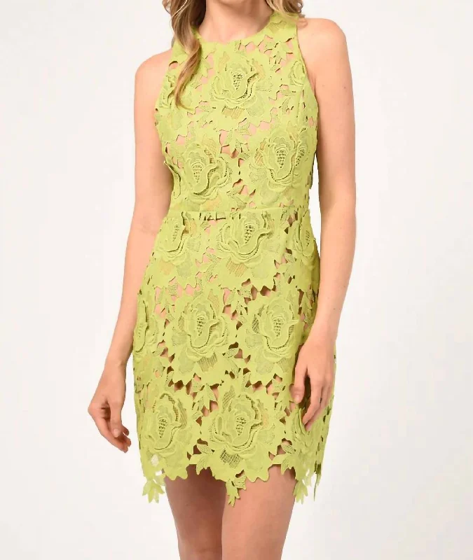 Cassie 3D Crochet Mini Dress In Lime Green Fashion Forward