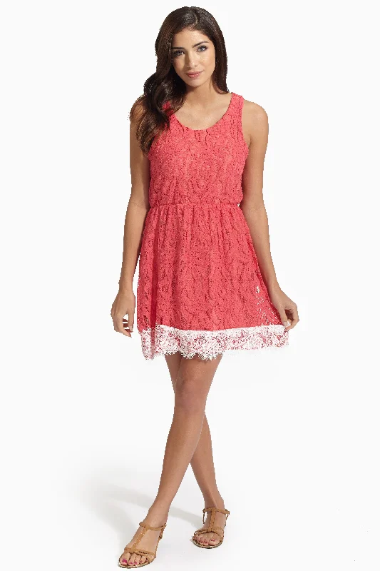 Coral Colorblock Trim Lace Dress End Of Month Blowout