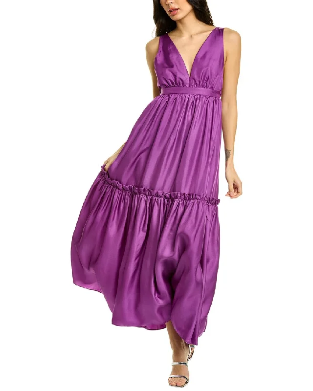 Cynthia Rowley Ruffle Silk Maxi Dress Trendy Attire For Her