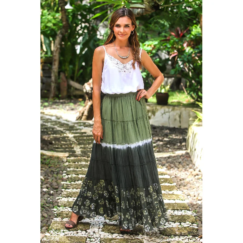 Festive Summer in Olive Black & Green Batik Cotton Skirt Modern Women's Fashion