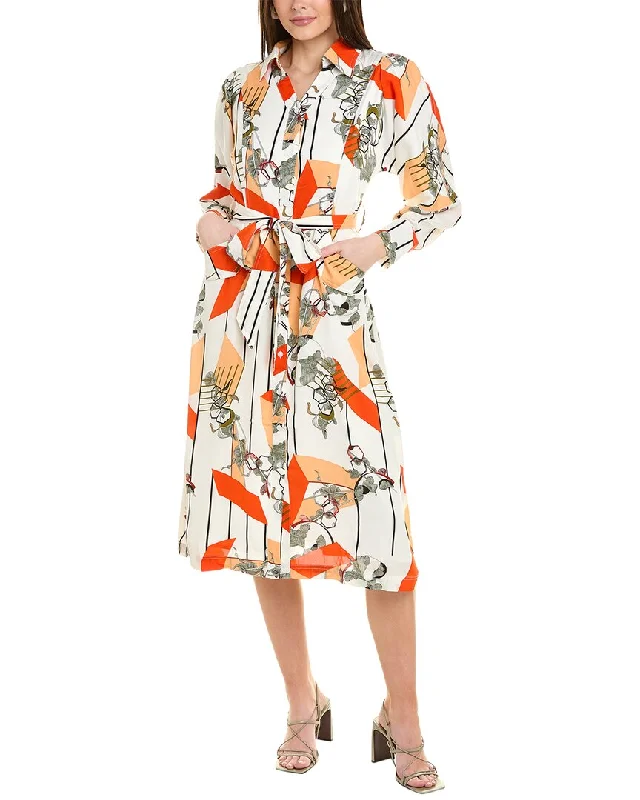 Gracia V-Collar Belted Button-Down Midi Shirtdress Exclusive Sale