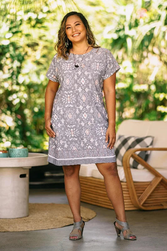 Grey Gardens Short Cotton Ikat Dress in Grey Exclusive Sale