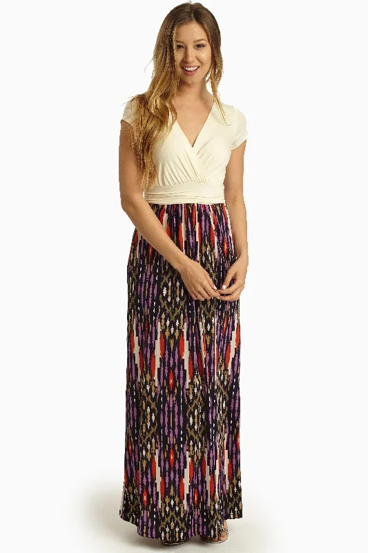 Ivory Printed Bottom Draped Maxi Dress Unbeatable Prices