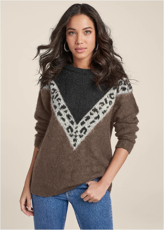 Leopard Stripe Sweater - Black Multi Statement Piece