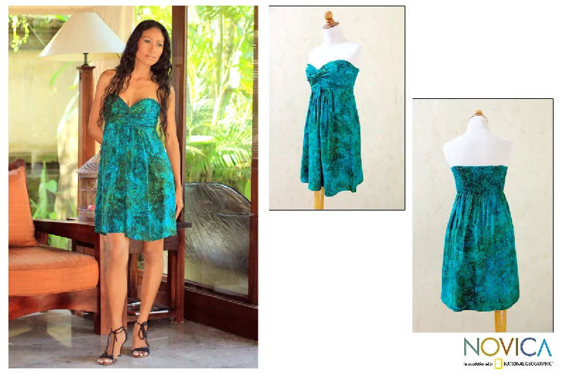 Java Emerald Batik Strapless Dress Chic Style